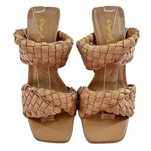 New Quipid womens heels size 5.5 36.5 taupe faux leather braided chunky - Picture 5 of 11